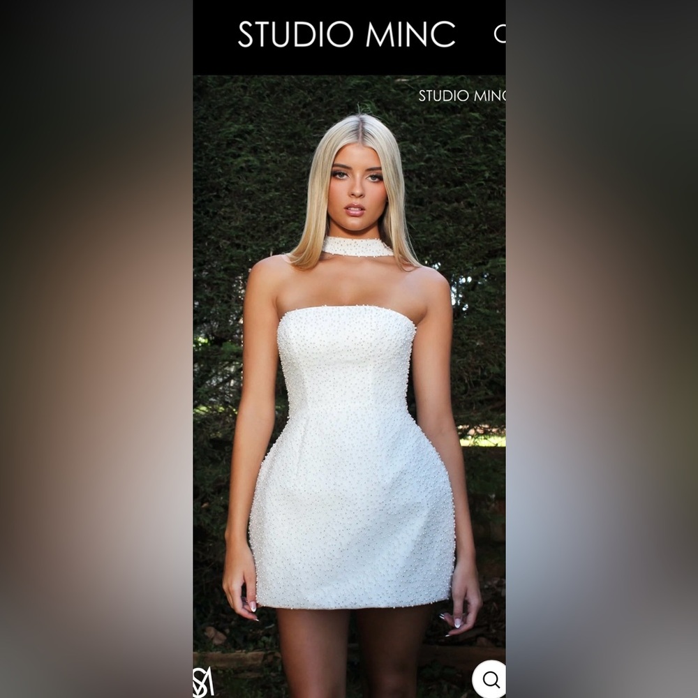 Chic Strapless White Dress with Silver Accents